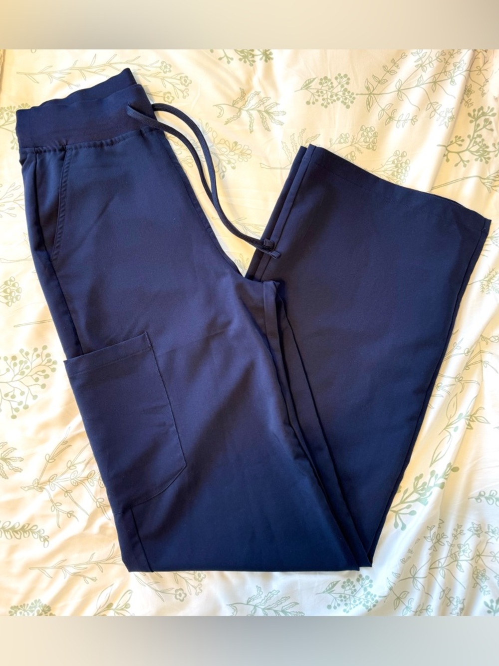 Mandala Women’s High Waisted Wide Leg Scrub Pant in Navy - TALL length
